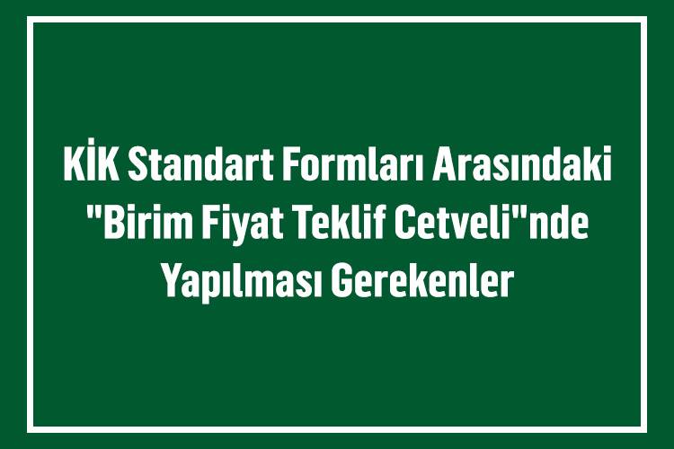 KİK Standart Formları Arasındaki "Birim Fiyat Teklif Cetveli"nde Yapılması Gerekenler