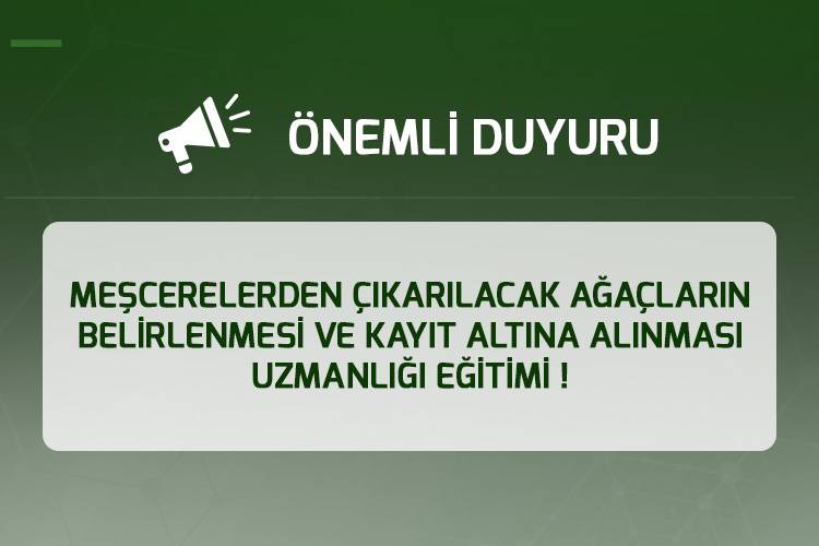 MEŞCERELERDEN ÇIKARILACAK AĞAÇLARIN BELİRLENMESİ VE KAYIT ALTINA ALINMASI UZMANLIĞI EĞİTİM DUYURUSU