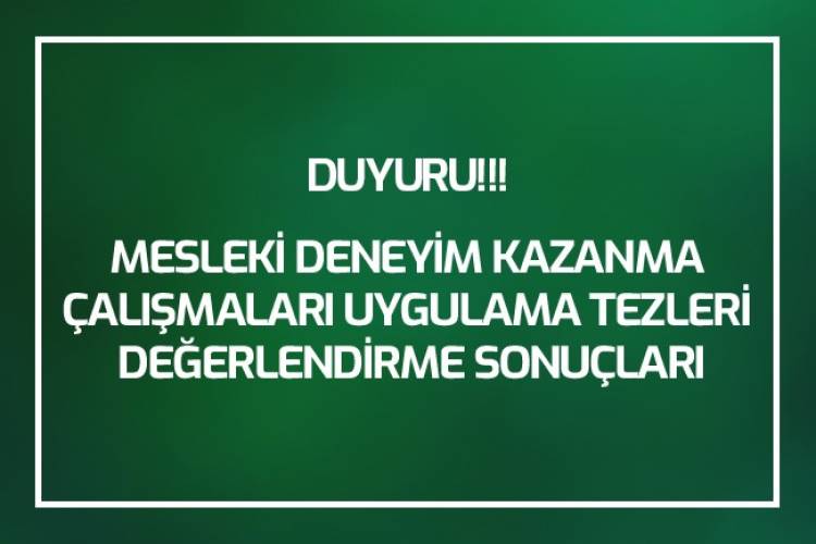 MESLEKİ DENEYİM KAZANMA ÇALIŞMALARI UYGULAMA TEZLERİ DEĞERLENDİRME SONUÇLARI 