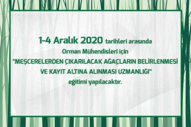 MEŞCERELERDEN ÇIKARILACAK AĞAÇLARIN BELİRLENMESİ VE KAYIT ALTINA ALINMASI UZMANLIĞI EĞİTİMİ YAPILACAKTIR