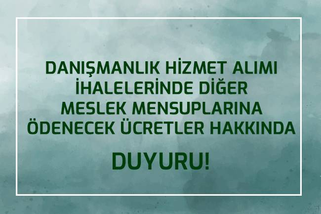 DANIŞMANLIK HİZMET ALIMI İHALELERİNDE DİĞER MESLEK MENSUPLARINA ÖDENECEK ÜCRETLER HAKKINDA DUYURU                                                                
